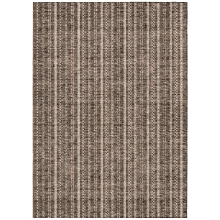 8' X 10' Brown And Ivory Striped Washable Indoor Outdoor Area Rug