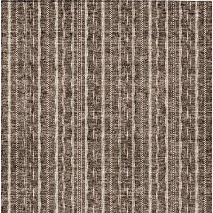 9' X 12' Brown And Ivory Striped Washable Indoor Outdoor Area Rug