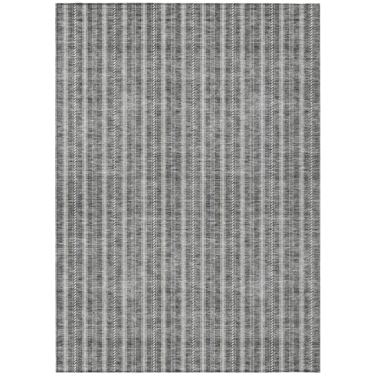 5' X 8' Gray And Ivory Striped Washable Indoor Outdoor Area Rug
