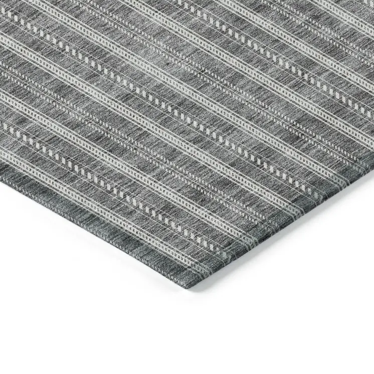 8' X 10' Gray And Ivory Striped Washable Indoor Outdoor Area Rug