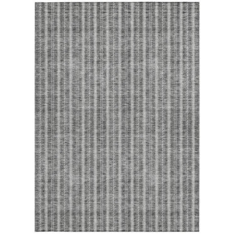 9' X 12' Gray And Ivory Striped Washable Indoor Outdoor Area Rug