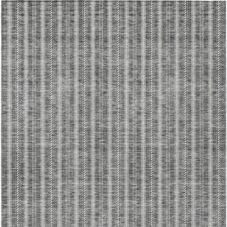 10' X 14' Gray And Ivory Striped Washable Indoor Outdoor Area Rug
