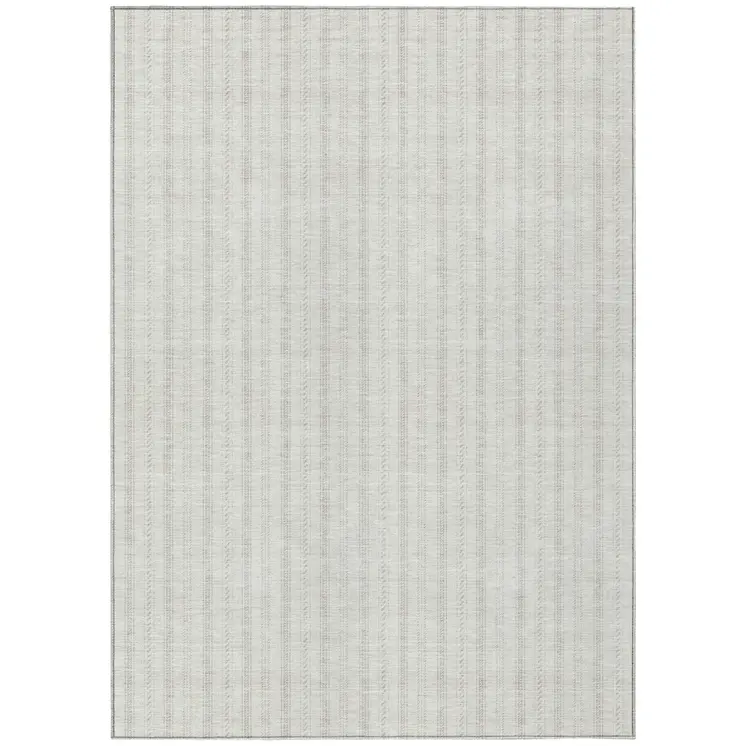 3' X 5' Ivory And Beige Striped Washable Indoor Outdoor Area Rug