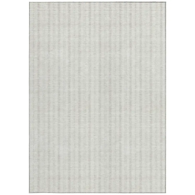 5' X 8' Ivory And Beige Striped Washable Indoor Outdoor Area Rug