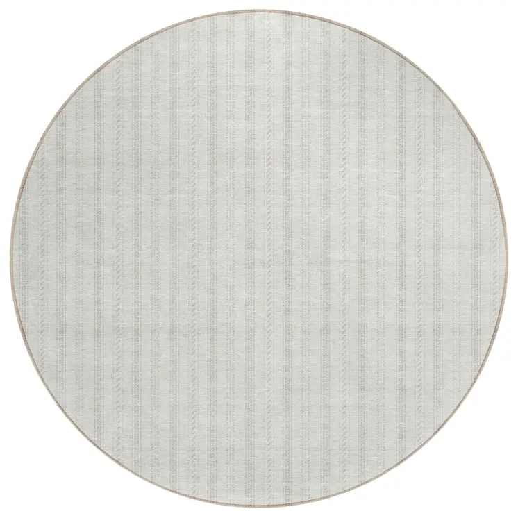 8' Ivory And Beige Round Striped Washable Indoor Outdoor Area Rug
