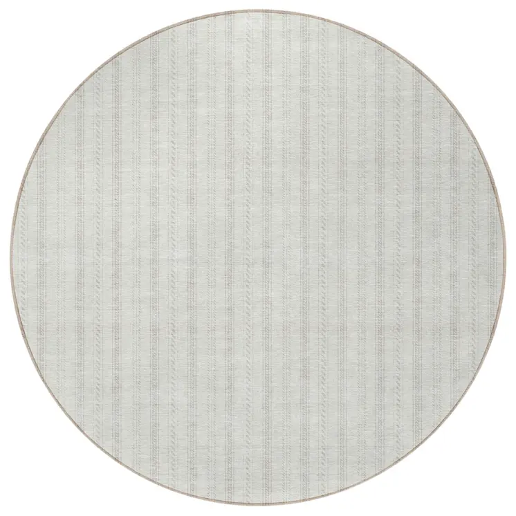 8' Ivory And Beige Round Striped Washable Indoor Outdoor Area Rug