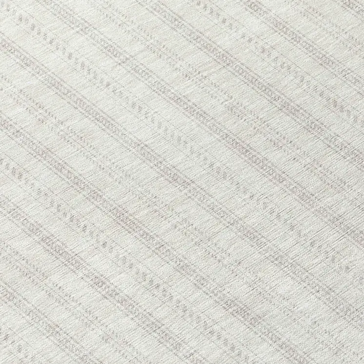 8' Ivory And Beige Round Striped Washable Indoor Outdoor Area Rug