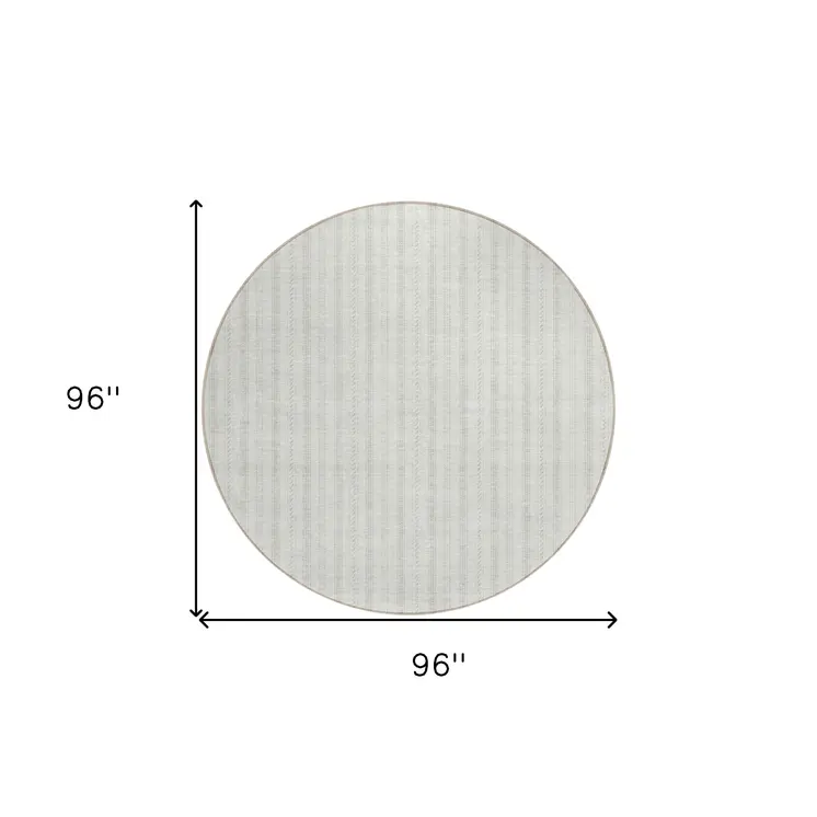 8' Ivory And Beige Round Striped Washable Indoor Outdoor Area Rug