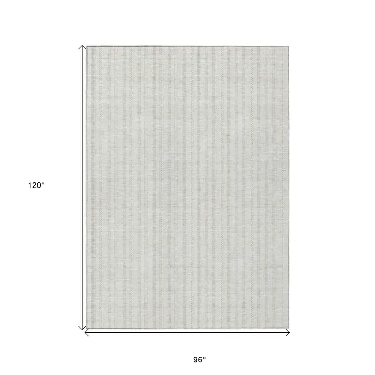 8' X 10' Ivory And Beige Striped Washable Indoor Outdoor Area Rug
