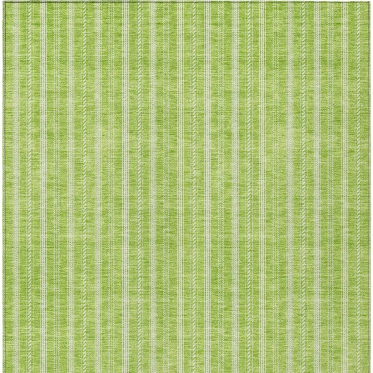 5' X 8' Lime Green And Ivory Striped Washable Indoor Outdoor Area Rug