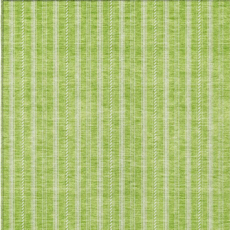 5' X 8' Lime Green And Ivory Striped Washable Indoor Outdoor Area Rug