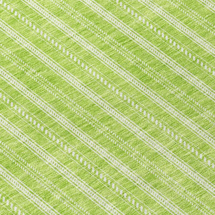 8' Lime Green And Ivory Round Striped Washable Indoor Outdoor Area Rug