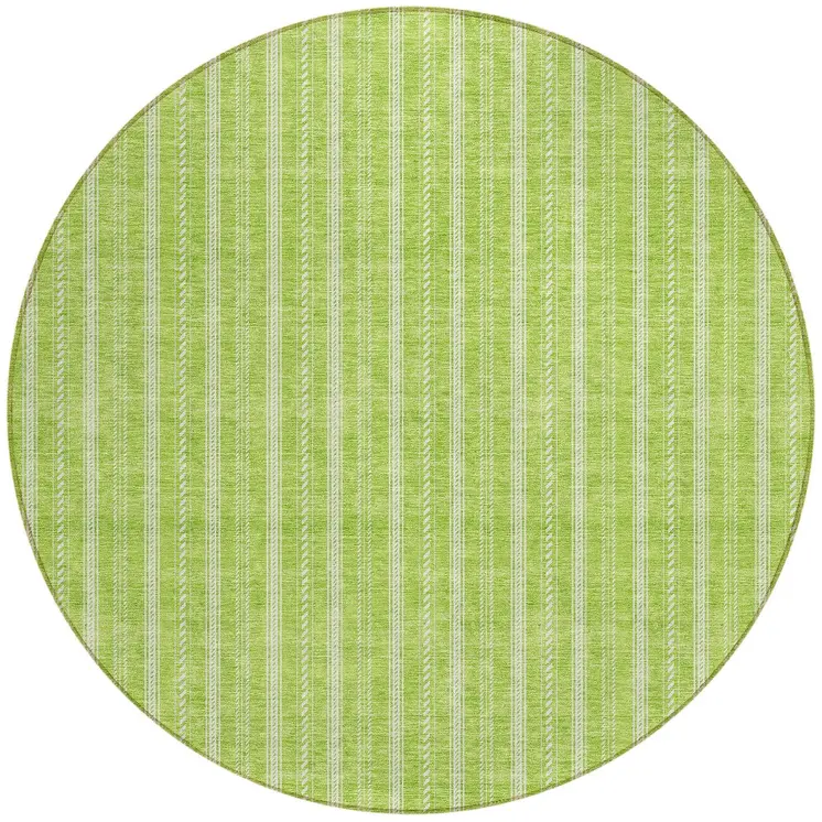 8' Lime Green And Ivory Round Striped Washable Indoor Outdoor Area Rug