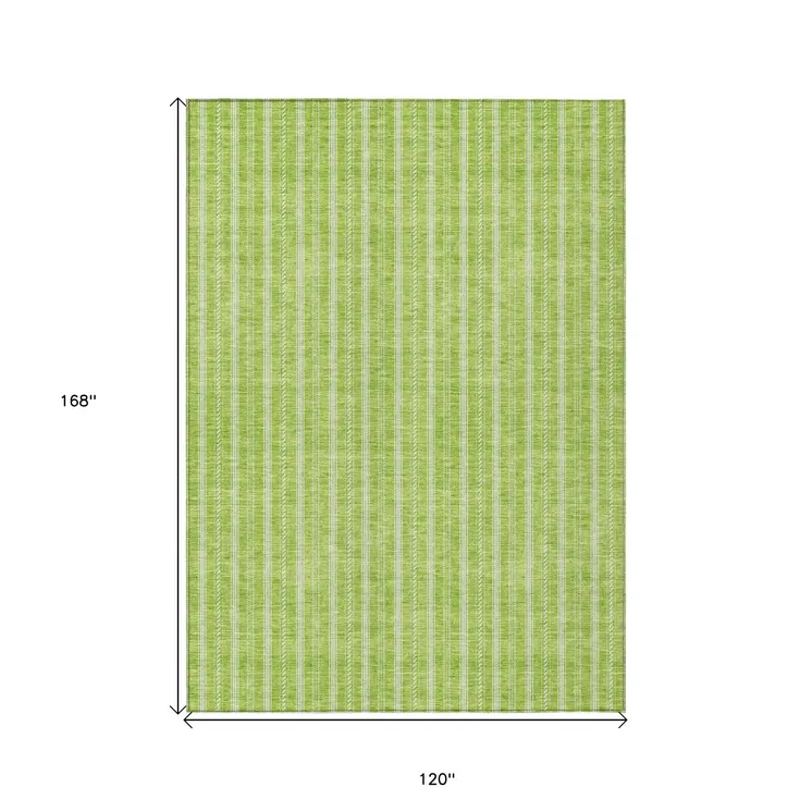 10' X 14' Lime Green And Ivory Striped Washable Indoor Outdoor Area Rug