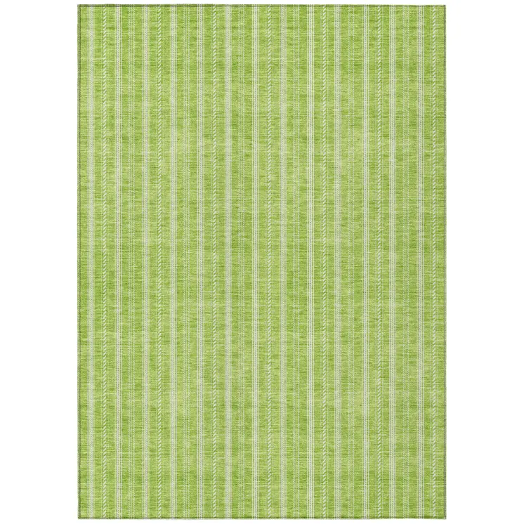 10' X 14' Lime Green And Ivory Striped Washable Indoor Outdoor Area Rug