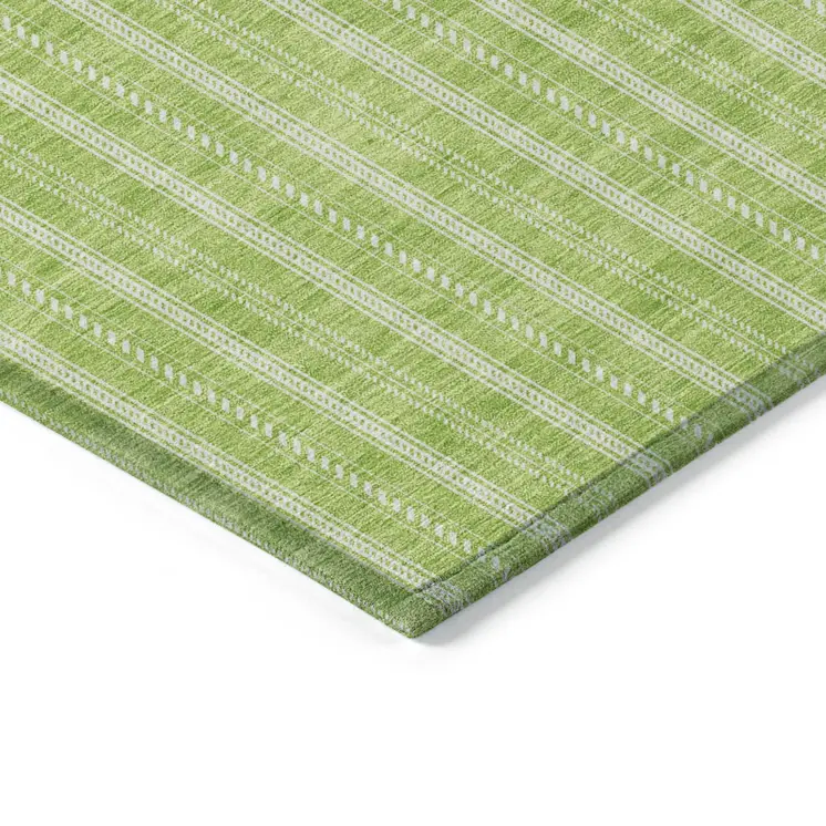10' X 14' Lime Green And Ivory Striped Washable Indoor Outdoor Area Rug