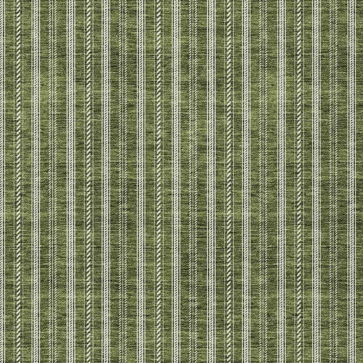 3' X 5' Olive Green And Ivory Striped Washable Indoor Outdoor Area Rug