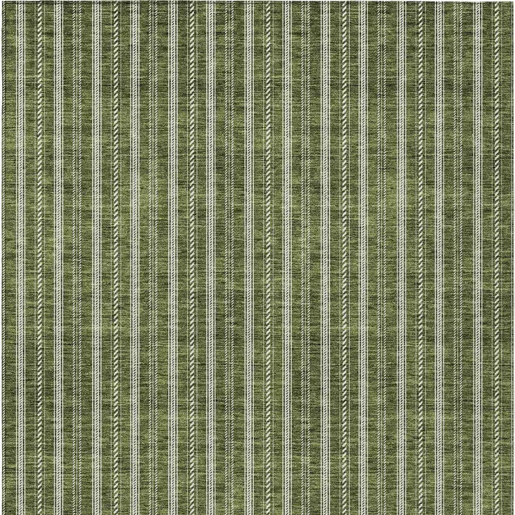 9' X 12' Olive Green And Ivory Striped Washable Indoor Outdoor Area Rug
