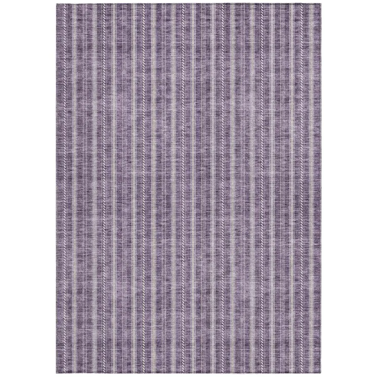 5' X 8' Purple And Ivory Striped Washable Indoor Outdoor Area Rug