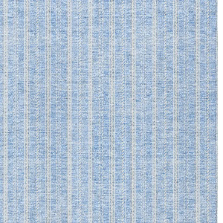3' X 5' Sky Blue And Ivory Striped Washable Indoor Outdoor Area Rug