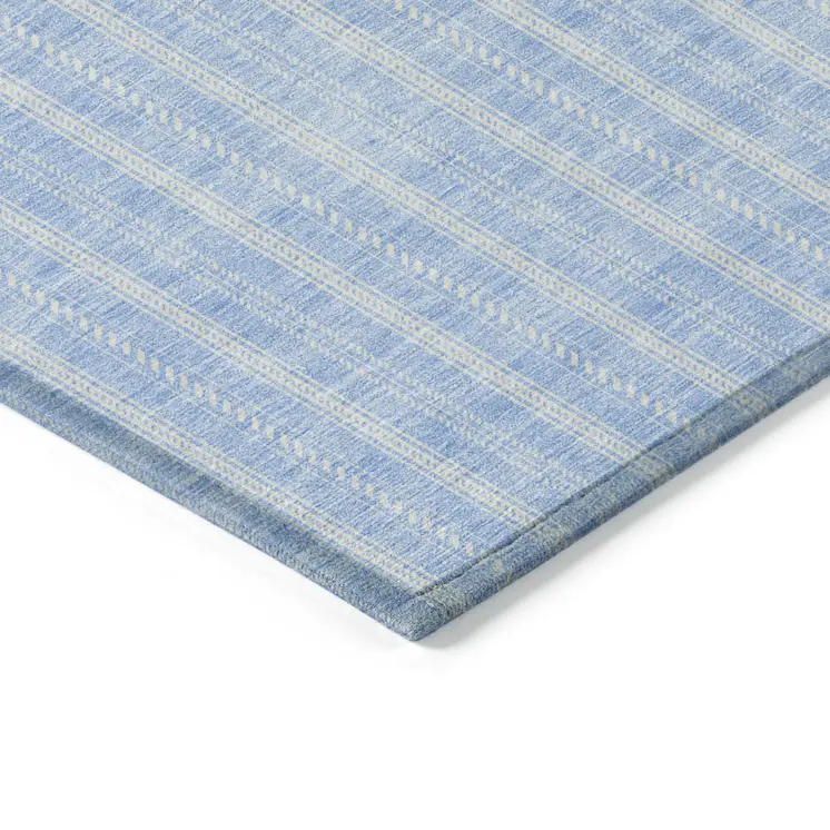 5' X 8' Sky Blue And Ivory Striped Washable Indoor Outdoor Area Rug