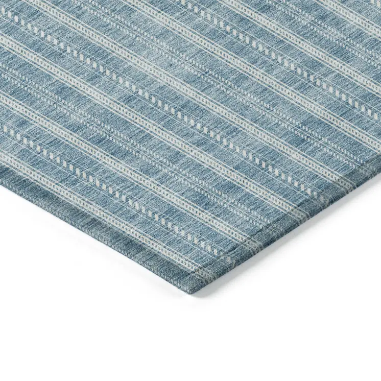 3' X 5' Teal Blue And Ivory Striped Washable Indoor Outdoor Area Rug