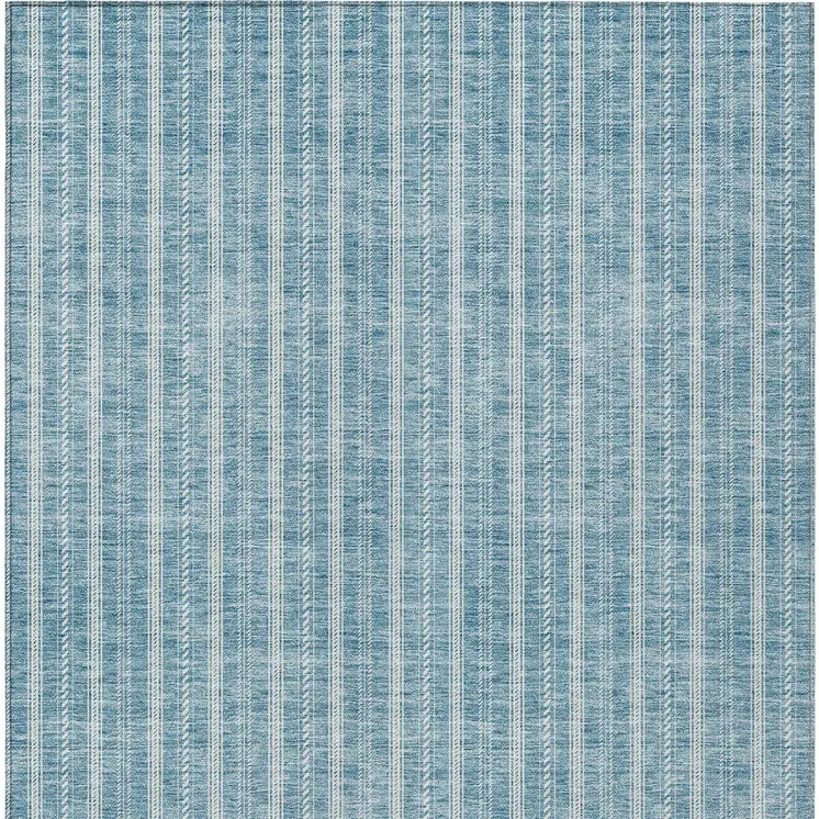3' X 5' Teal Blue And Ivory Striped Washable Indoor Outdoor Area Rug
