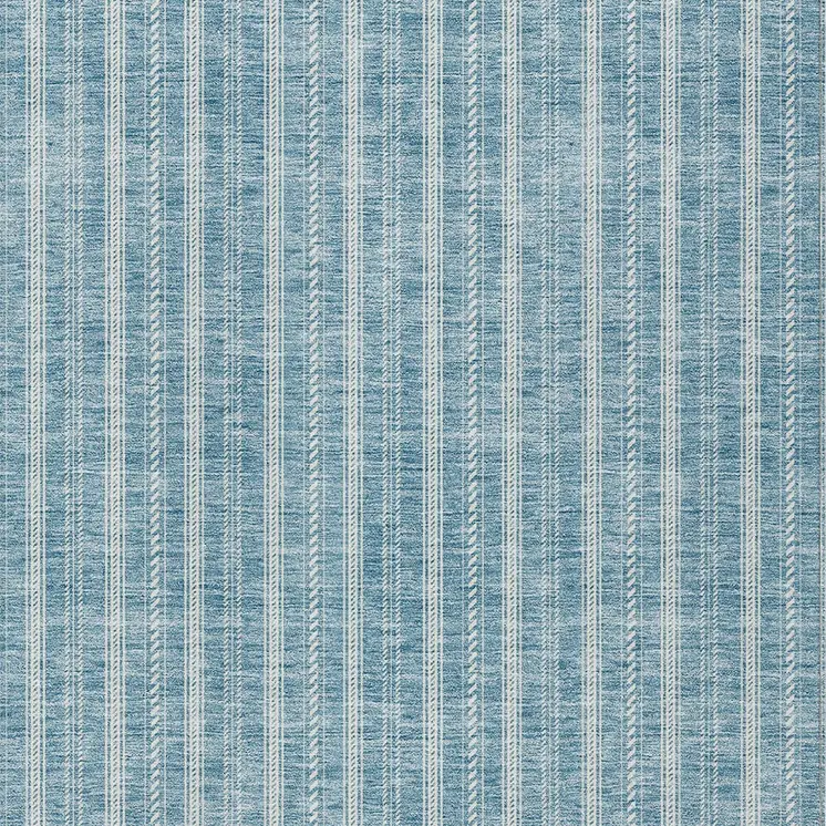 5' X 8' Teal Blue And Ivory Striped Washable Indoor Outdoor Area Rug
