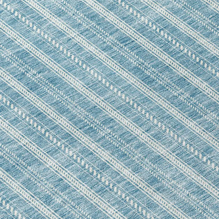 8' Teal Blue And Ivory Round Striped Washable Indoor Outdoor Area Rug