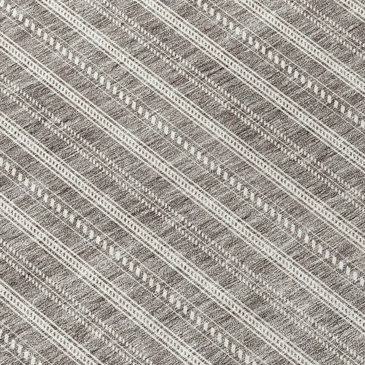 8' Taupe And Ivory Round Striped Washable Indoor Outdoor Area Rug