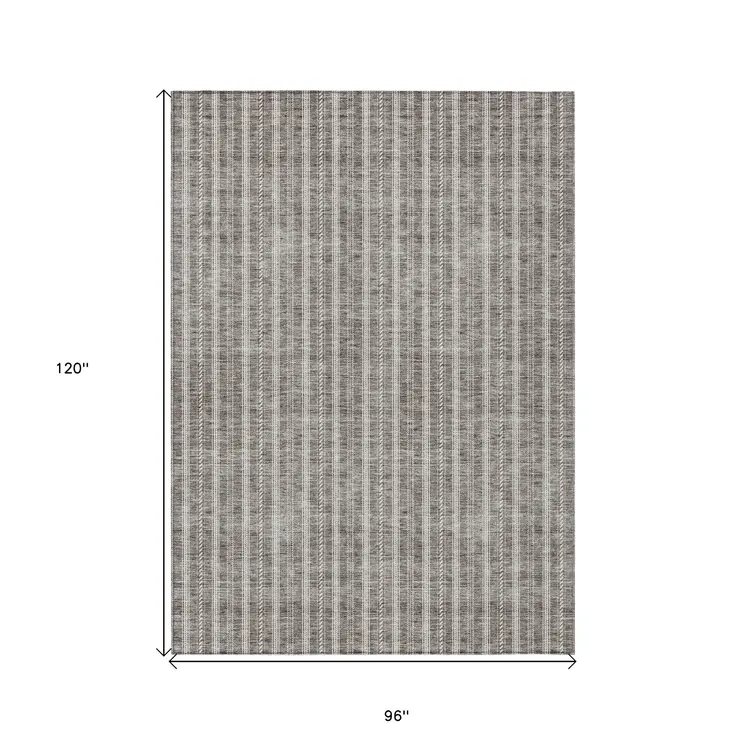 8' X 10' Taupe And Ivory Striped Washable Indoor Outdoor Area Rug