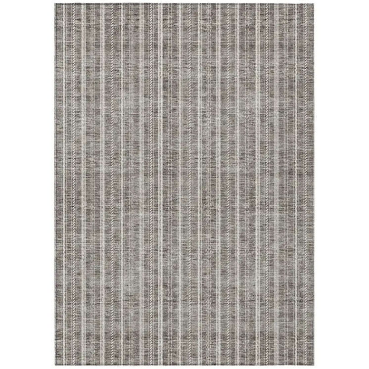 8' X 10' Taupe And Ivory Striped Washable Indoor Outdoor Area Rug