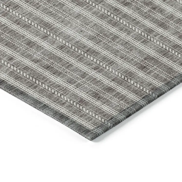 8' X 10' Taupe And Ivory Striped Washable Indoor Outdoor Area Rug