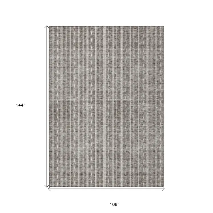 9' X 12' Taupe And Ivory Striped Washable Indoor Outdoor Area Rug