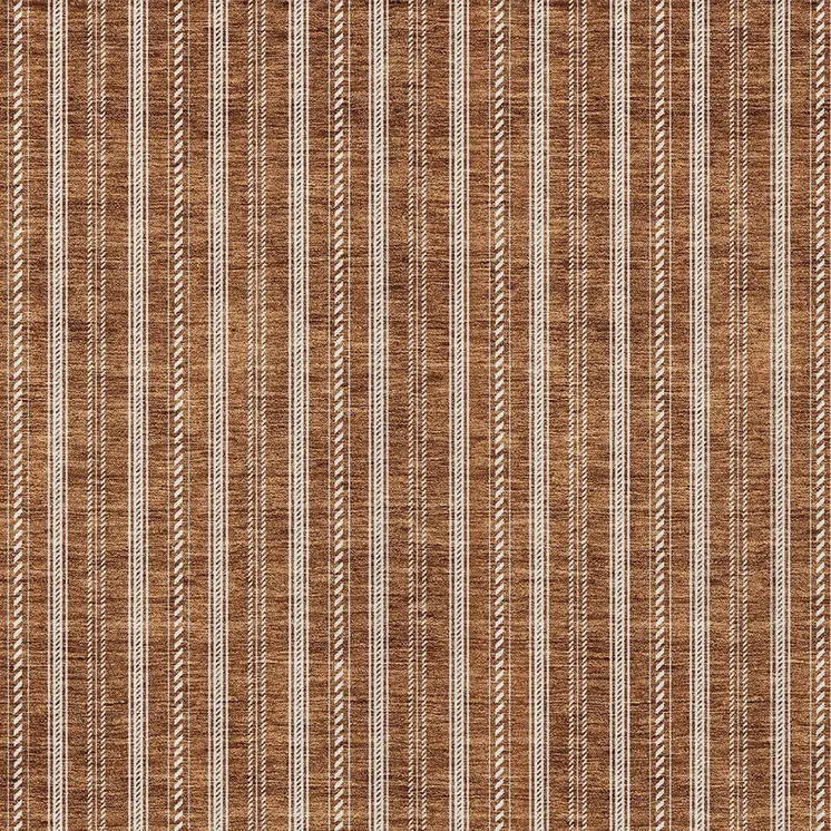 5' X 8' Terra Cotta And Ivory Striped Washable Indoor Outdoor Area Rug