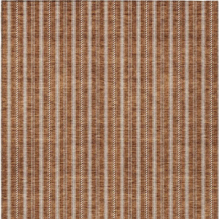 10' X 14' Terra Cotta And Ivory Striped Washable Indoor Outdoor Area Rug