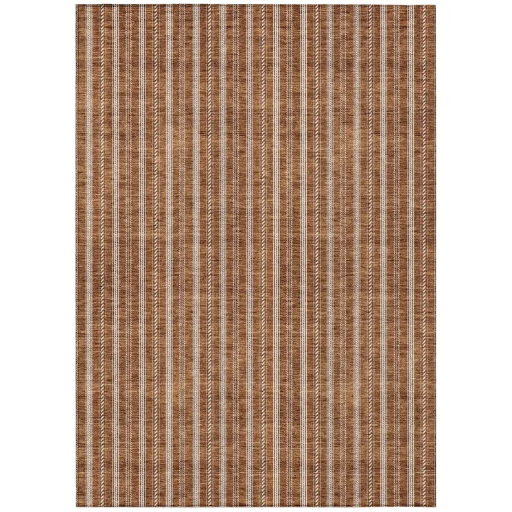 10' X 14' Terra Cotta And Ivory Striped Washable Indoor Outdoor Area Rug