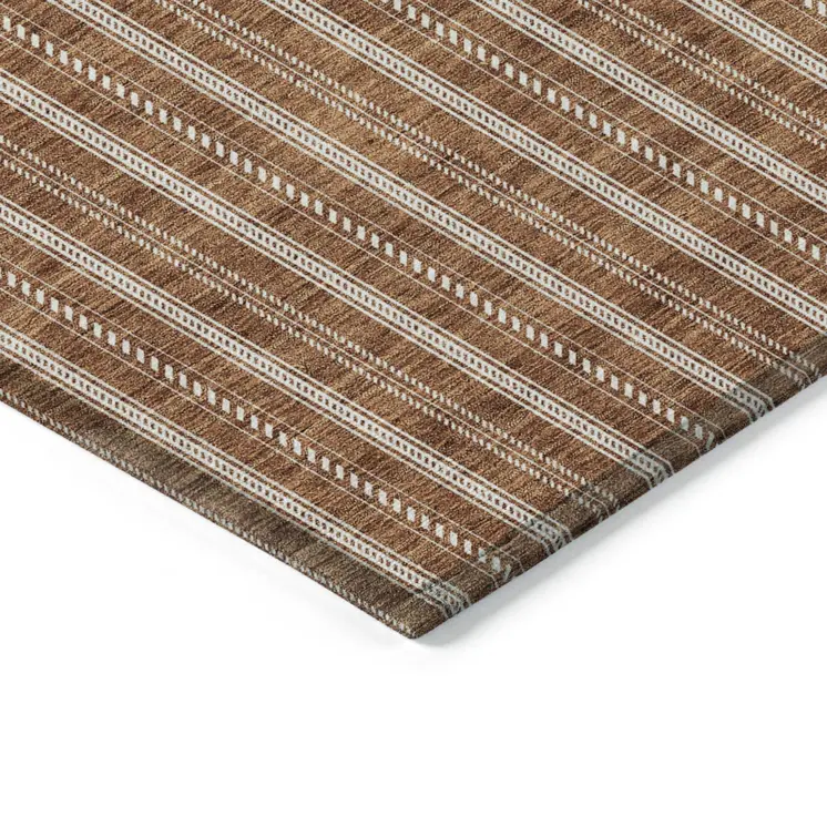 10' X 14' Terra Cotta And Ivory Striped Washable Indoor Outdoor Area Rug