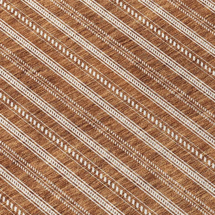 10' X 14' Terra Cotta And Ivory Striped Washable Indoor Outdoor Area Rug