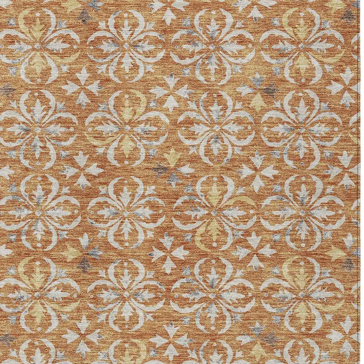 8' X 10' Copper Gray And Beige Floral Washable Indoor Outdoor Area Rug