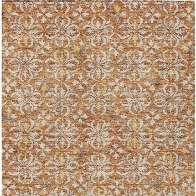 10' X 14' Copper Gray And Beige Floral Washable Indoor Outdoor Area Rug