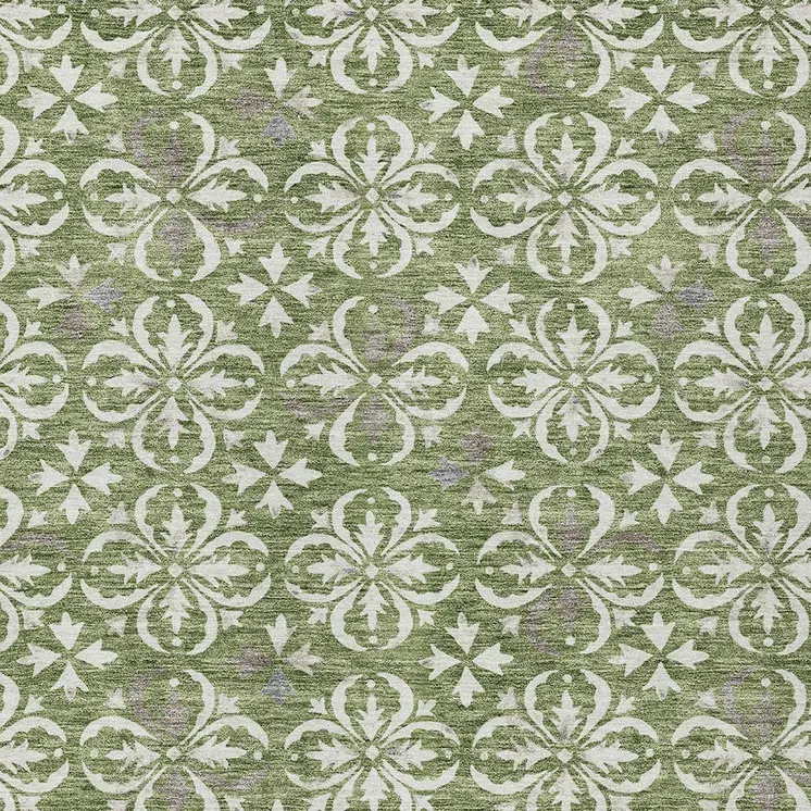 5' X 8' Green Gray And Ivory Floral Washable Indoor Outdoor Area Rug