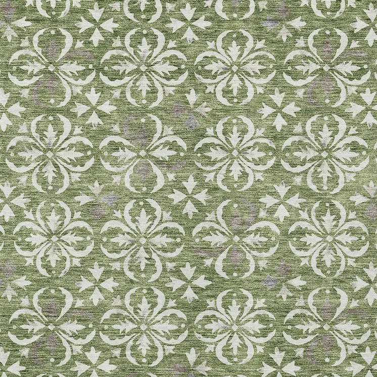 10' X 14' Green Gray And Ivory Floral Washable Indoor Outdoor Area Rug