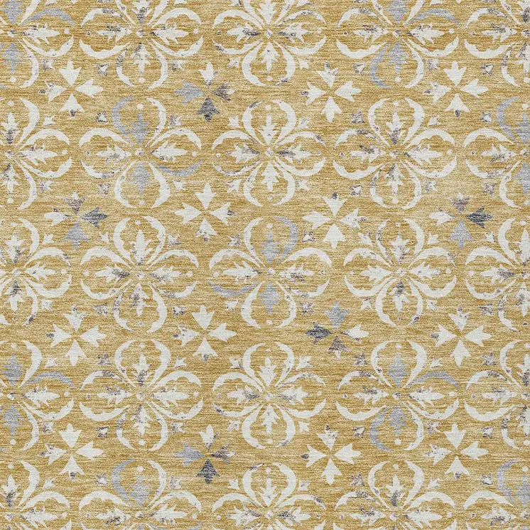 10' X 14' Gold Gray And Beige Floral Washable Indoor Outdoor Area Rug