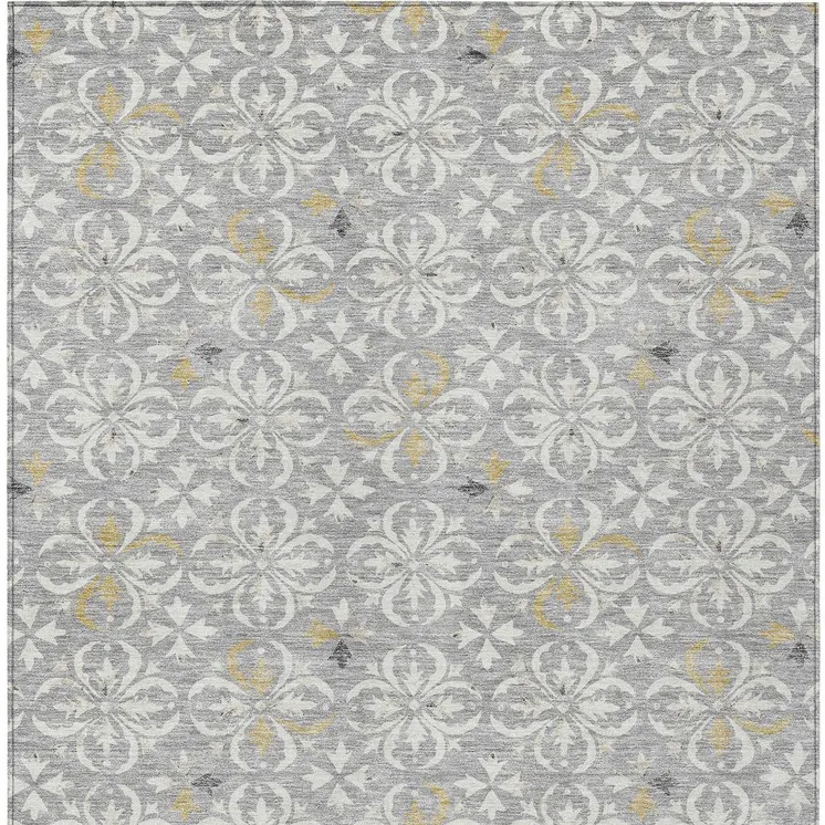 5' X 8' Gray Ivory And Brown Floral Washable Indoor Outdoor Area Rug