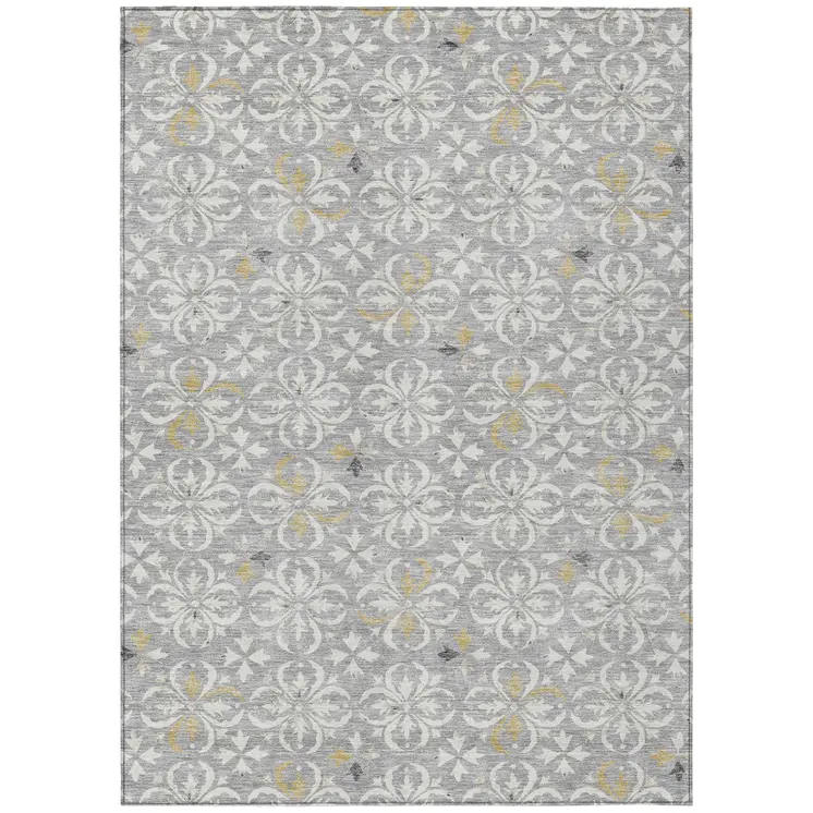 5' X 8' Gray Ivory And Brown Floral Washable Indoor Outdoor Area Rug