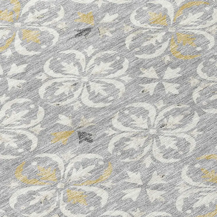5' X 8' Gray Ivory And Brown Floral Washable Indoor Outdoor Area Rug