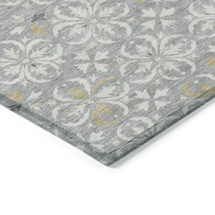 8' X 10' Gray Ivory And Brown Floral Washable Indoor Outdoor Area Rug