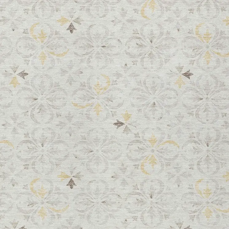 9' X 12' Ivory Gray And Gold Floral Washable Indoor Outdoor Area Rug