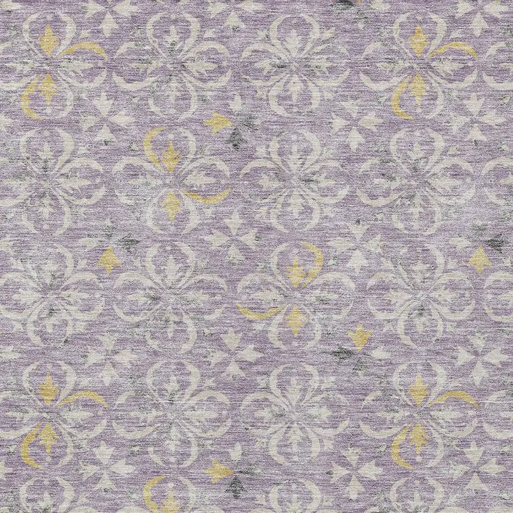 3' X 5' Lavender Gold And Gray Floral Washable Indoor Outdoor Area Rug